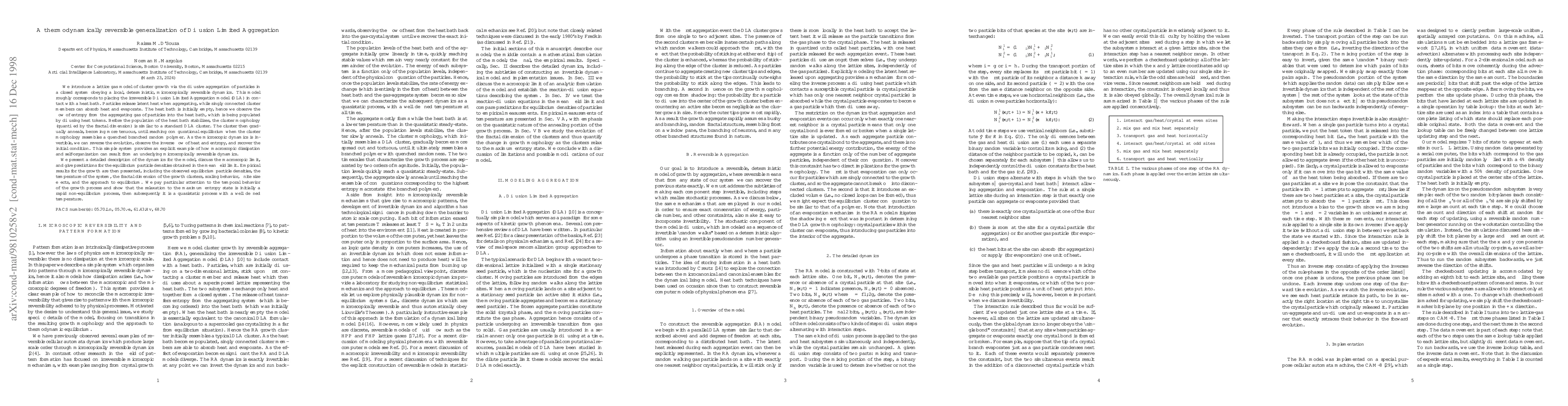 Thumbnail for A thermodynamically reversible generalization of Diffusion Limited
  Aggregation