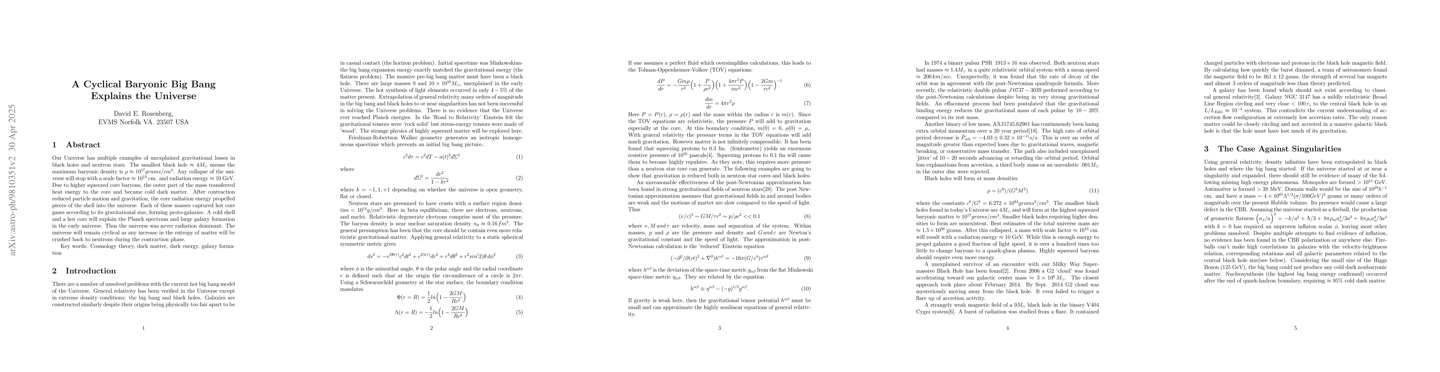 Thumbnail for A Cyclical Baryonic Big Bang Explains the Universe