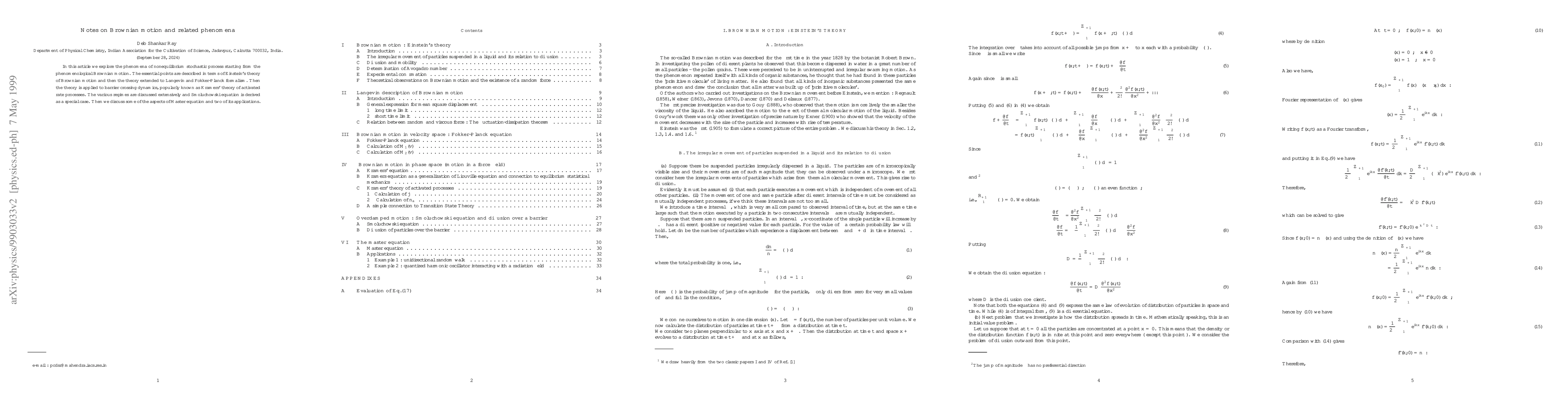 Thumbnail for Notes on Brownian motion and related phenomena