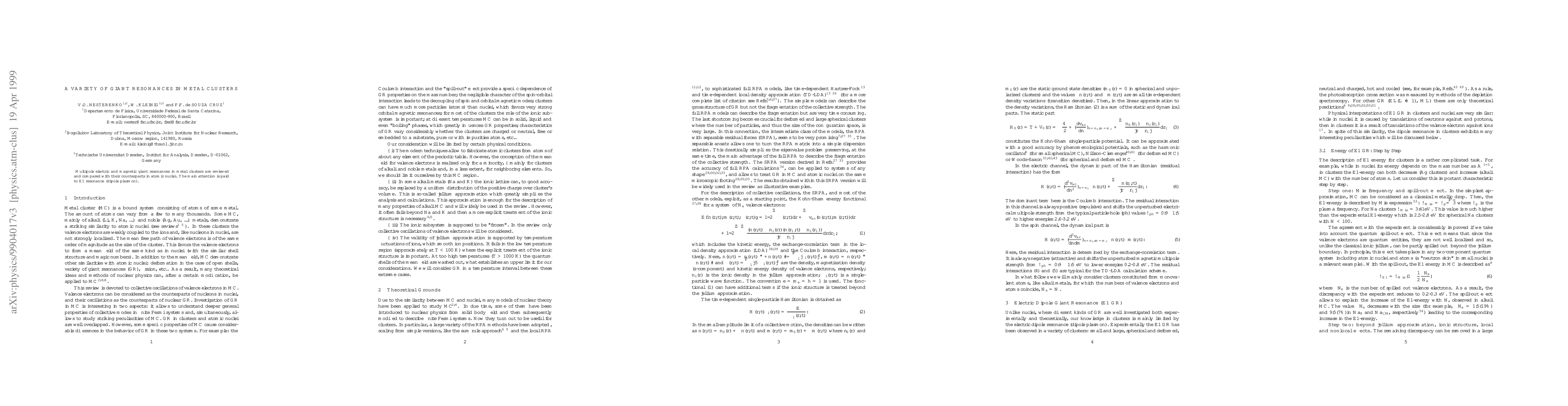 Thumbnail for A Variety of Giant Resonances in Metal Clusters