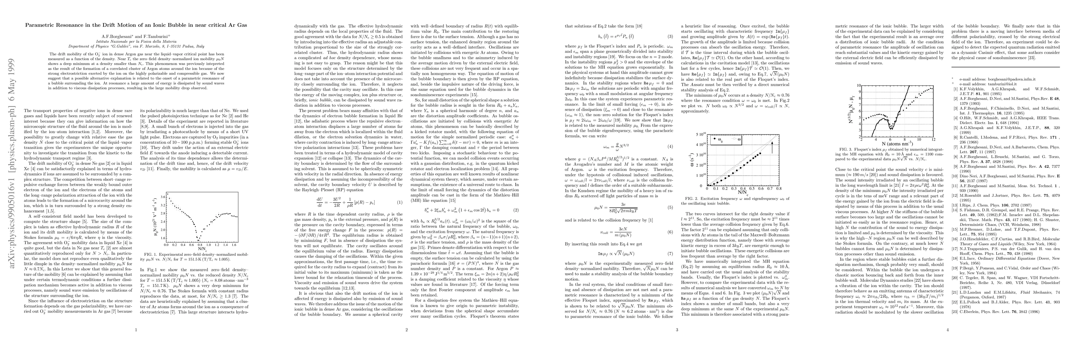 Thumbnail for Parametric Resonance in the Drift Motion of an Ionic Bubble in near
  critical Ar Gas