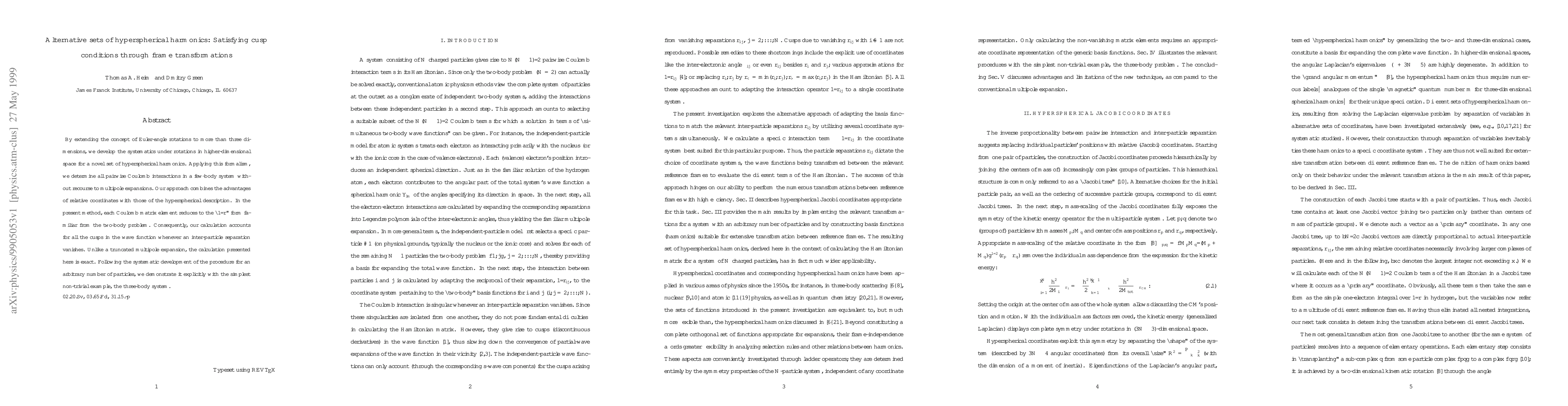 Thumbnail for Alternative sets of hyperspherical harmonics: Satisfying cusp conditions
  through frame transformations