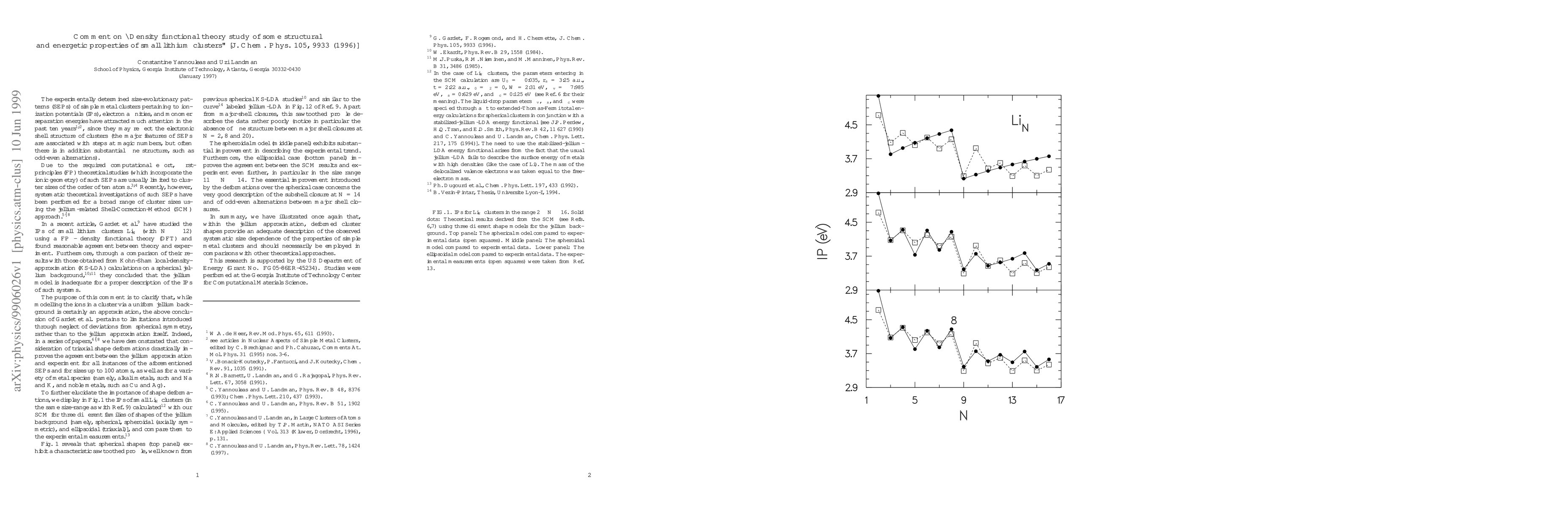 Thumbnail for Comment on "Density functional theory study of some structural and
  energetic properties of small lithium clusters" [J. Chem. Phys. 105, 9933
  (1996)]