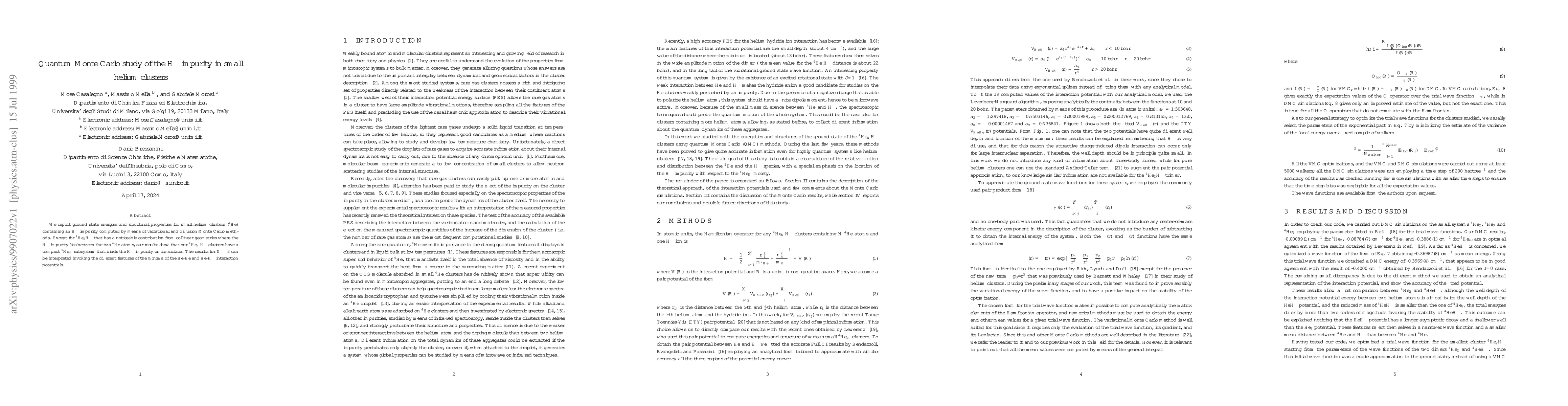 Thumbnail for Quantum Monte Carlo study of the H- impurity in small helium clusters