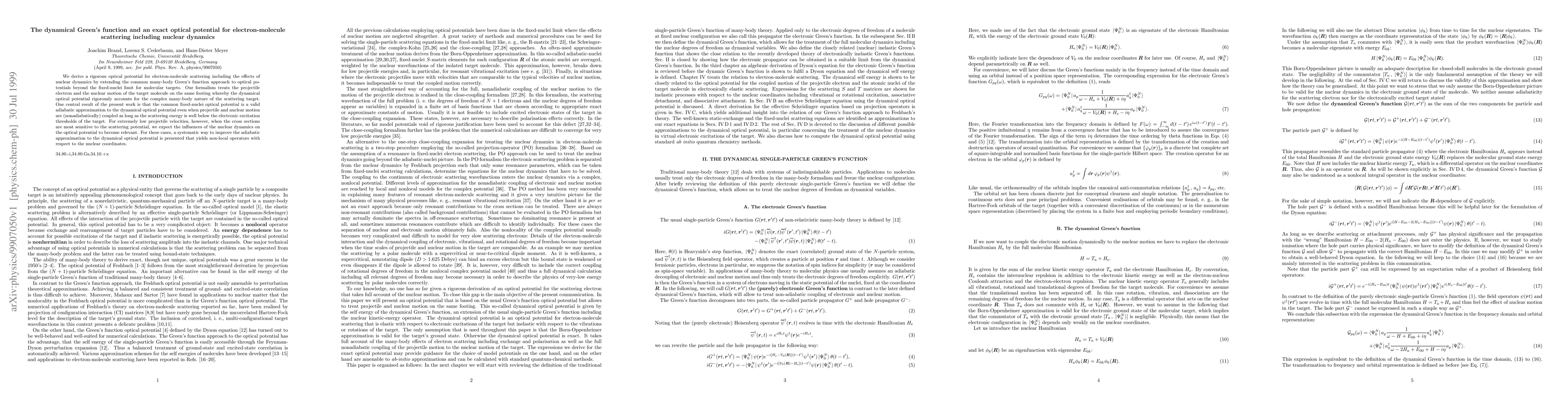 Thumbnail for The dynamical Green's function and an exact optical potential for
  electron-molecule scattering including nuclear dynamics