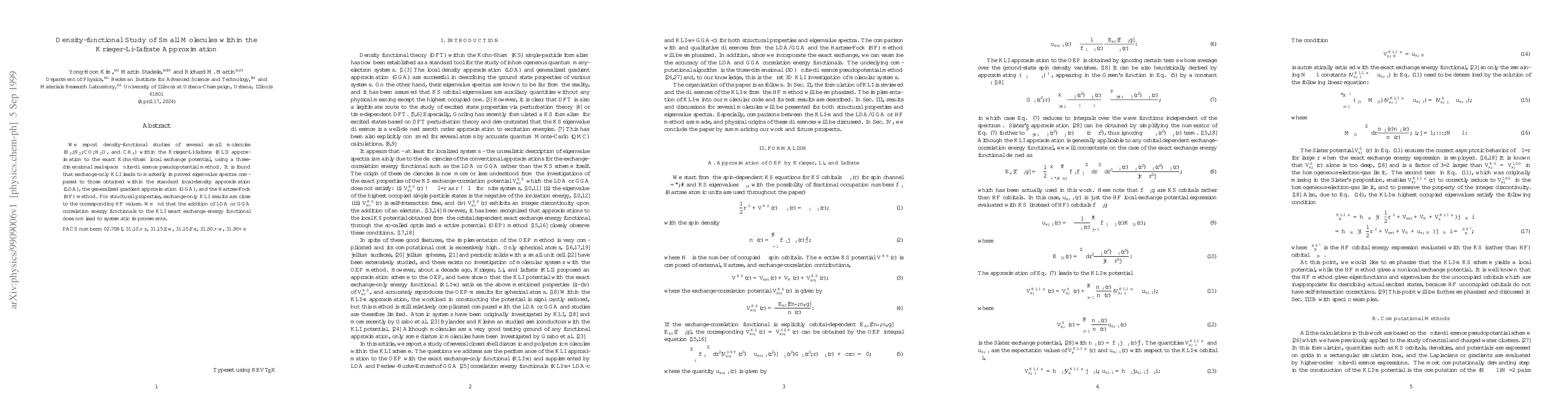 Thumbnail for Density-functional Study of Small Molecules within the
  Krieger-Li-Iafrate Approximation