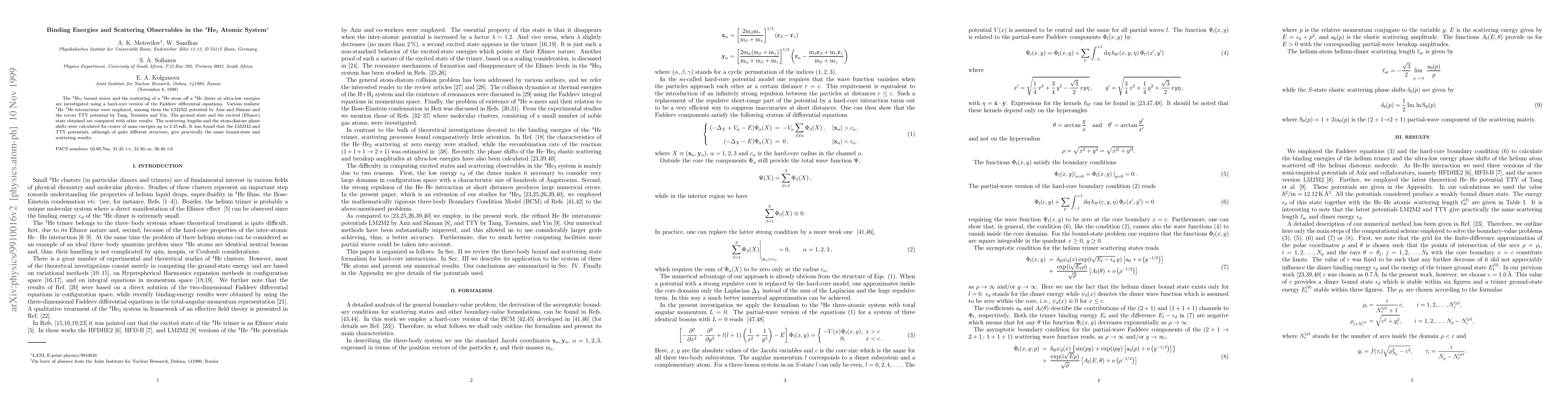 Thumbnail for Binding Energies and Scattering Observables in the 4^He_3 Atomic System