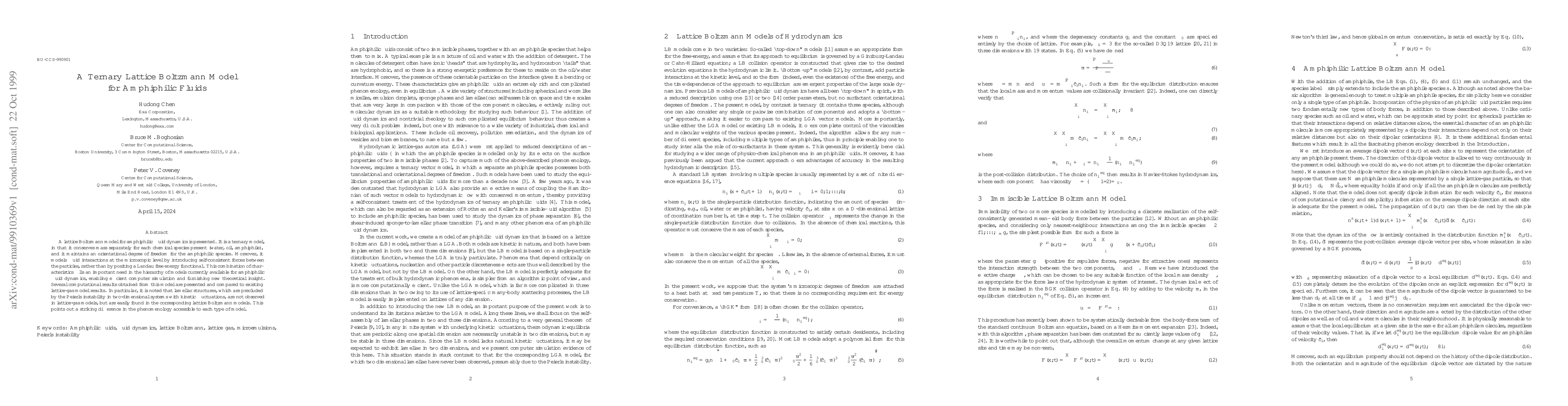 Thumbnail for A Ternary Lattice Boltzmann Model for Amphiphilic Fluids