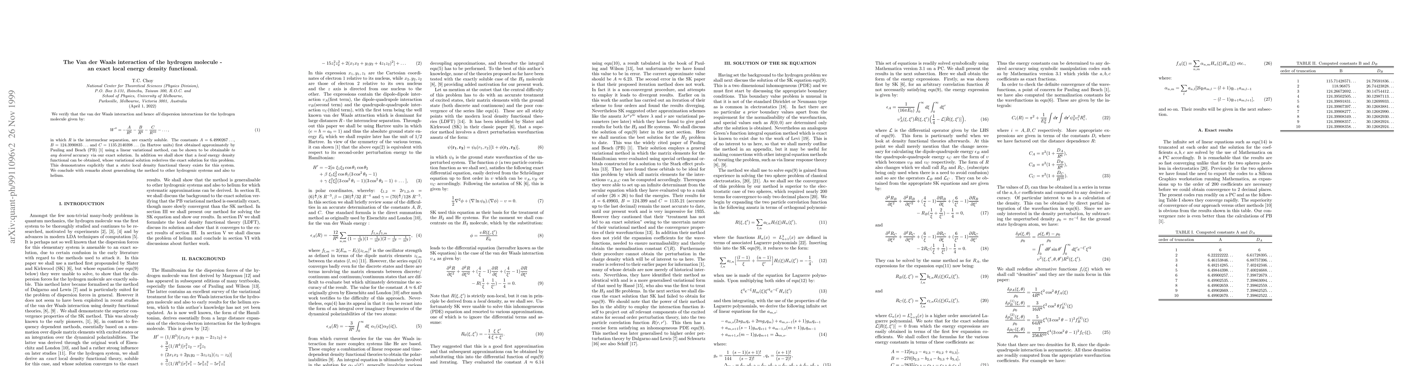 Thumbnail for The Van der Waals interaction of the hydrogen molecule - an exact local
  energy density functional