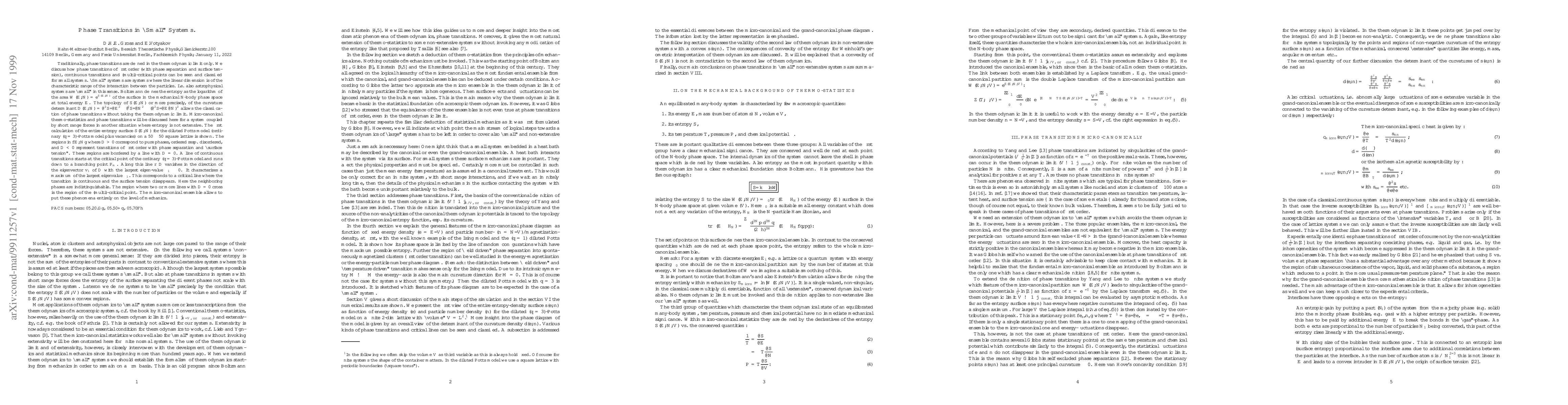 Thumbnail for Phase Transitions in "Small" systems