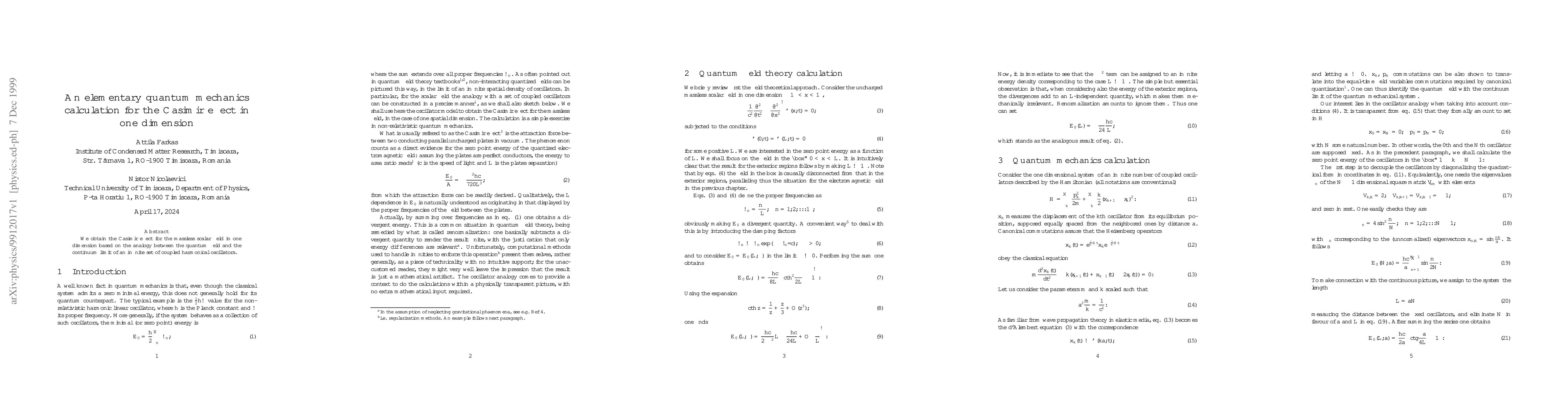 Thumbnail for An elementary quantum mechanics calculation for the Casimir effect in
  one dimension