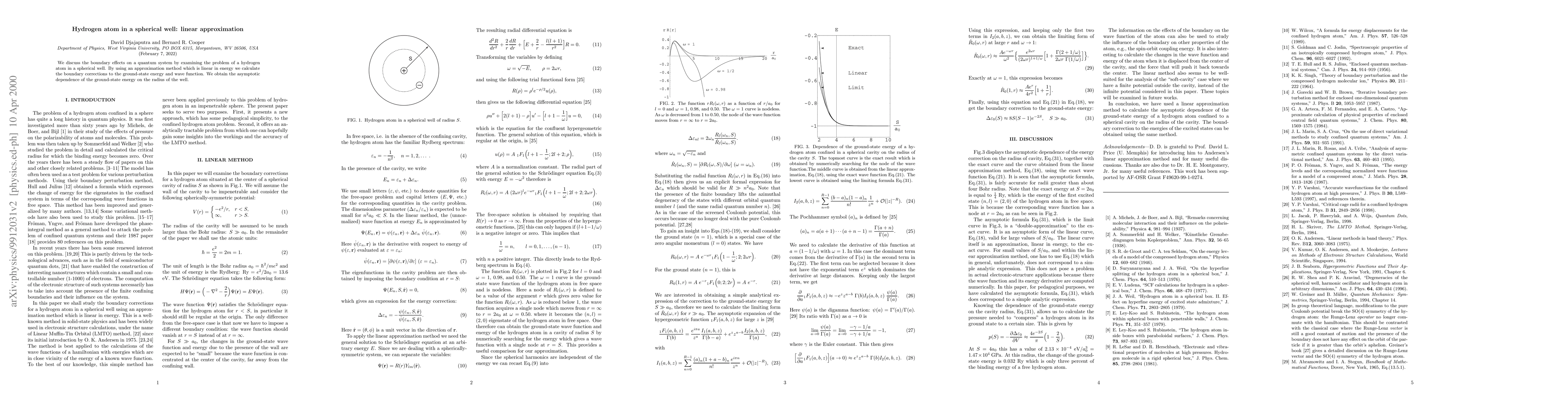 Thumbnail for Hydrogen atom in a spherical well: linear approximation