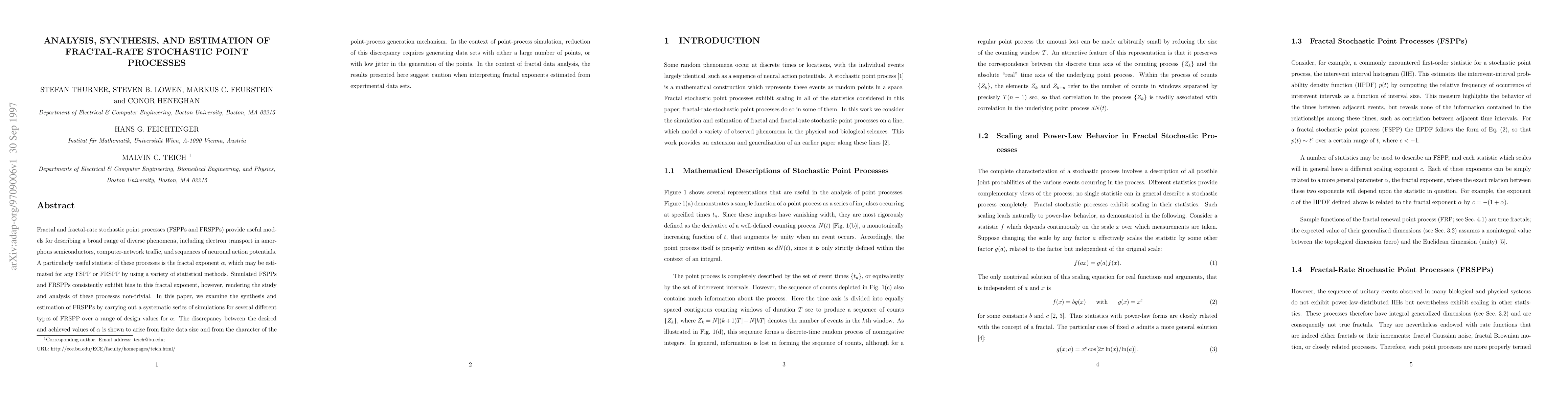 Thumbnail for Analysis, Synthesis, and Estimation of Fractal-Rate Stochastic Point
  Processes
