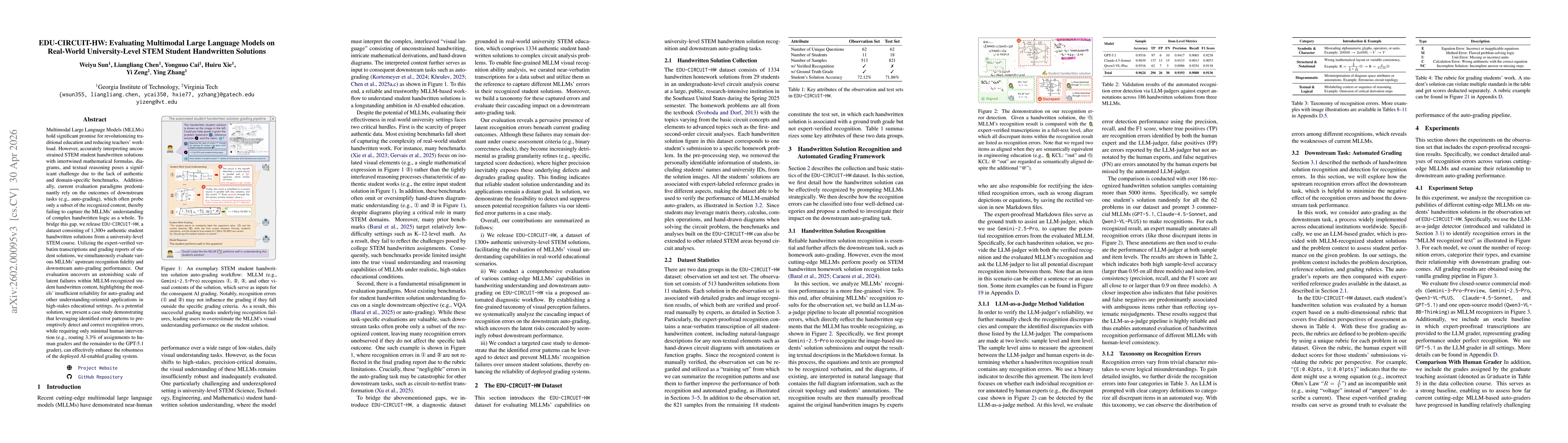 Thumbnail for EDU-CIRCUIT-HW: Evaluating Multimodal Large Language Models on Real-World University-Level STEM Student Handwritten Solutions