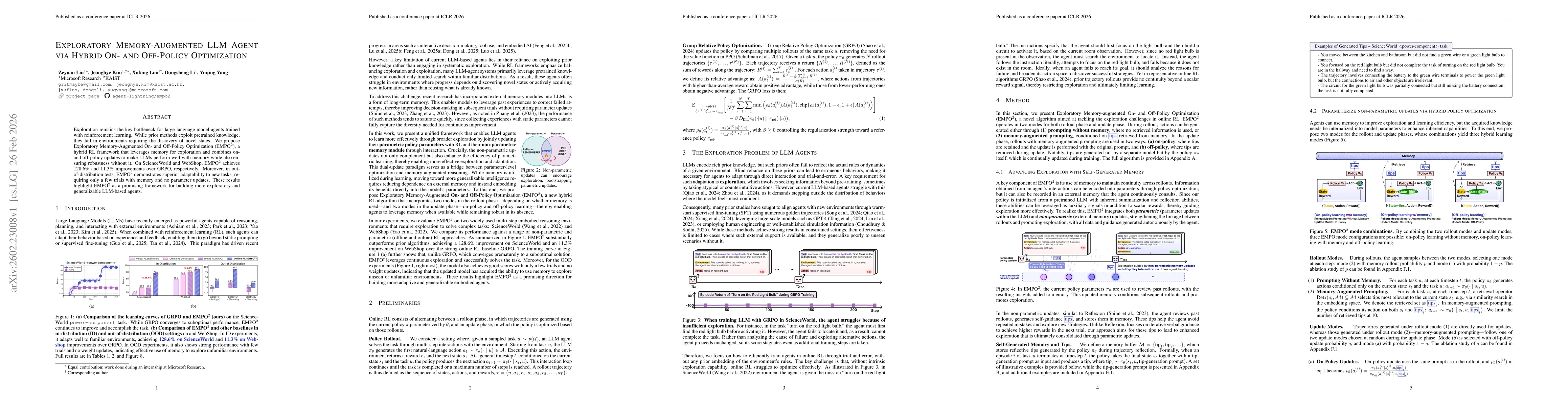Thumbnail for Exploratory Memory-Augmented LLM Agent via Hybrid On- and Off-Policy Optimization