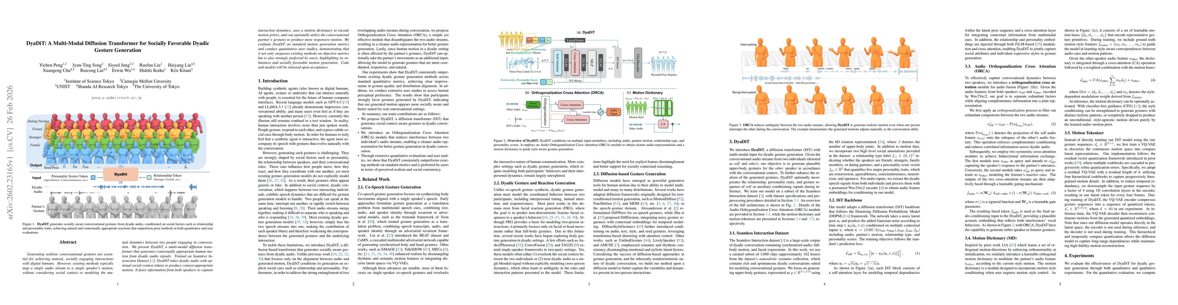 Thumbnail for DyaDiT: A Multi-Modal Diffusion Transformer for Socially Favorable Dyadic Gesture Generation