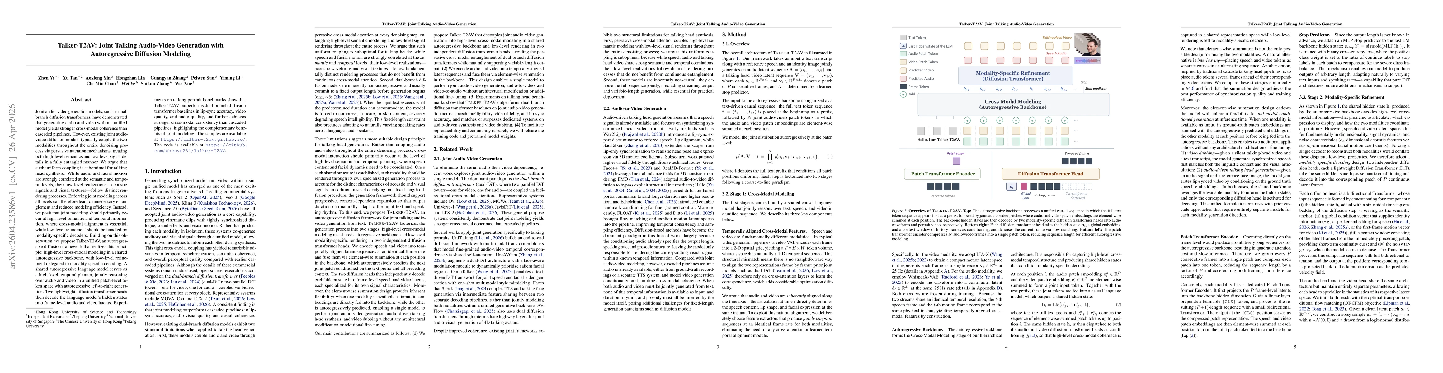 Thumbnail for Talker-T2AV: Joint Talking Audio-Video Generation with Autoregressive Diffusion Modeling