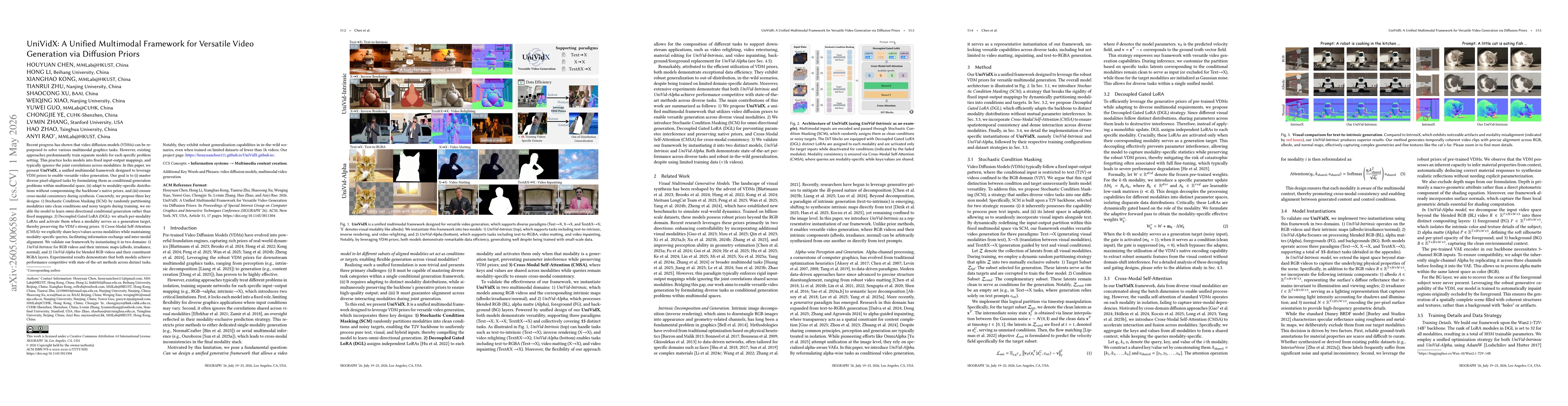 Thumbnail for UniVidX: A Unified Multimodal Framework for Versatile Video Generation via Diffusion Priors