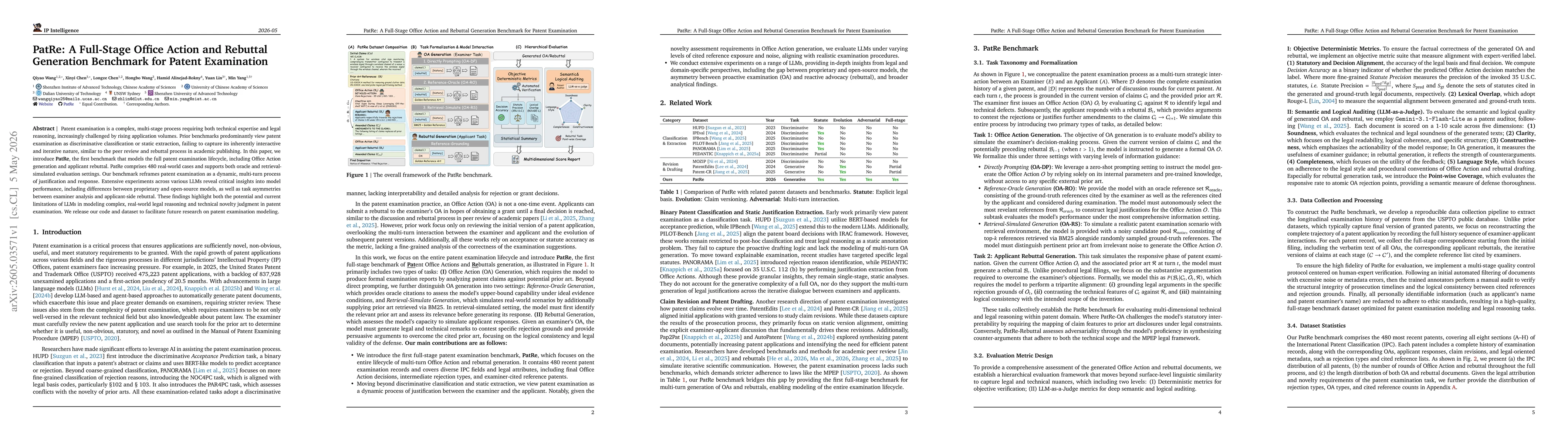 Thumbnail for PatRe: A Full-Stage Office Action and Rebuttal Generation Benchmark for Patent Examination