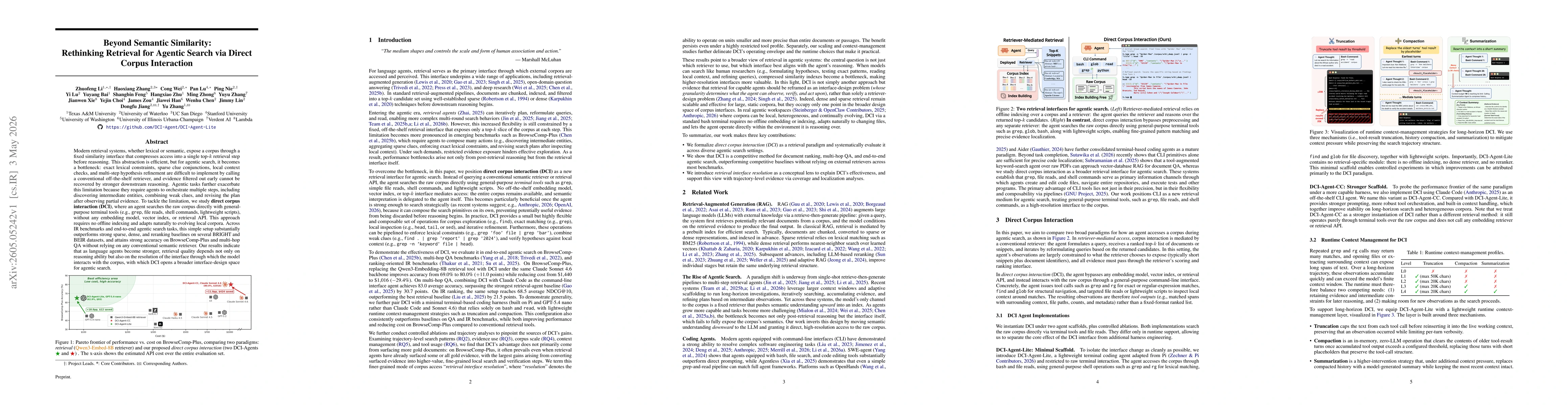 Thumbnail for Beyond Semantic Similarity: Rethinking Retrieval for Agentic Search via Direct Corpus Interaction