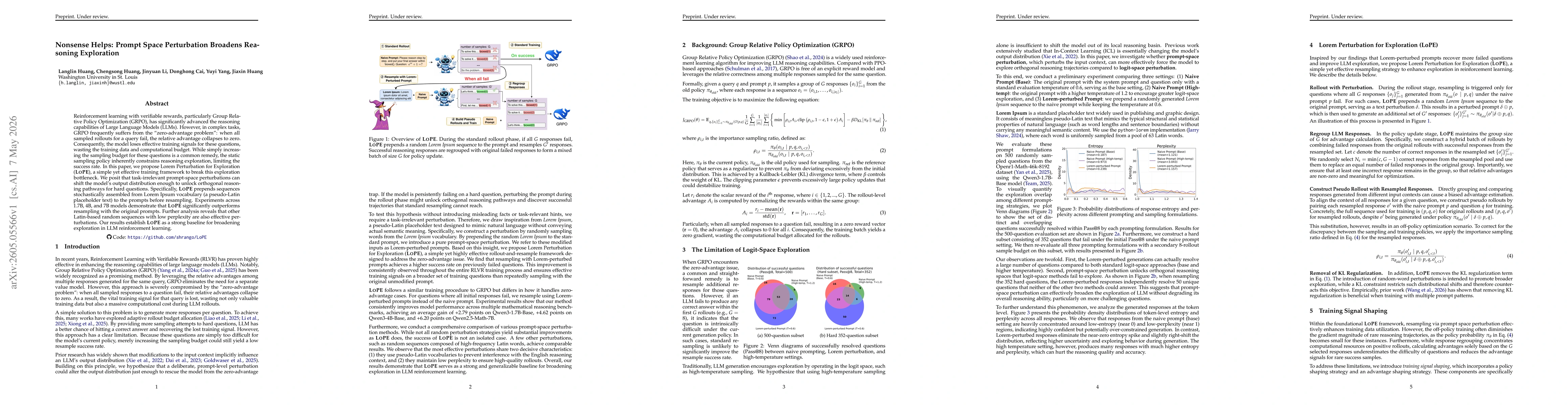 Thumbnail for Nonsense Helps: Prompt Space Perturbation Broadens Reasoning Exploration