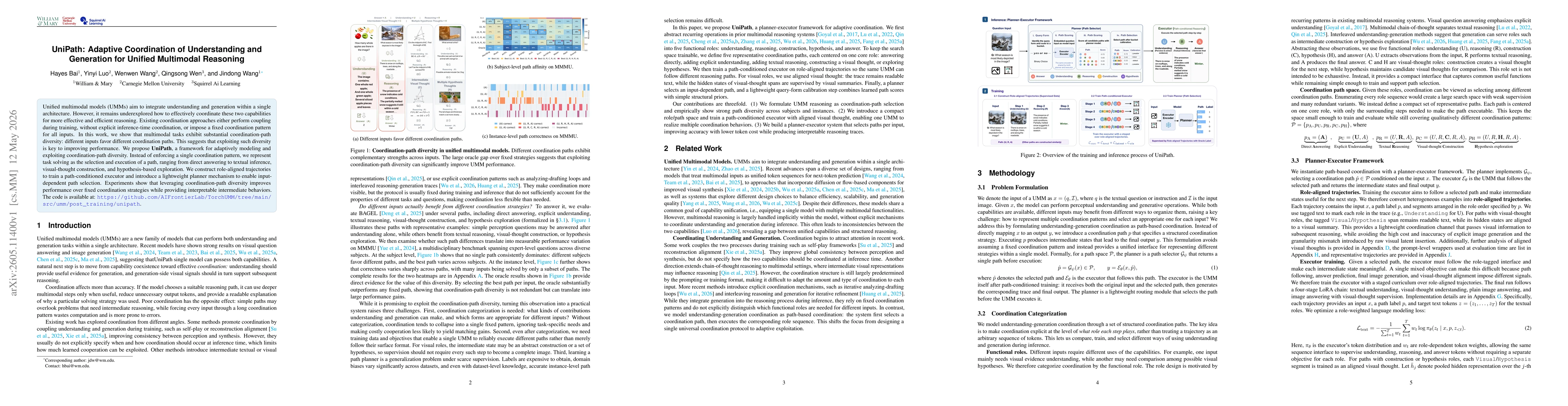 Thumbnail for UniPath: Adaptive Coordination of Understanding and Generation for Unified Multimodal Reasoning
