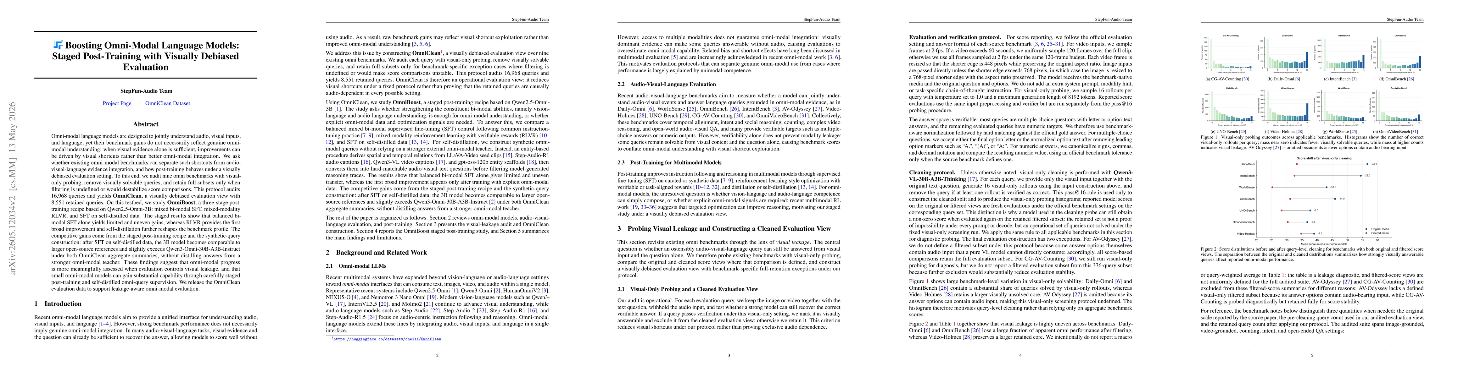 Thumbnail for Boosting Omni-Modal Language Models: Staged Post-Training with Visually Debiased Evaluation