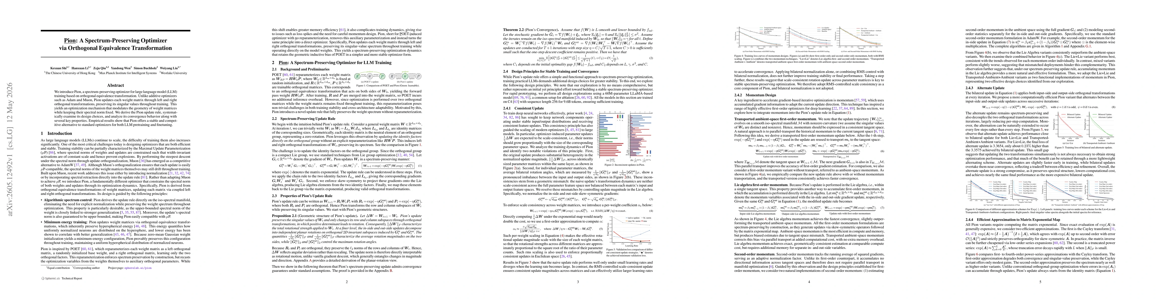 Thumbnail for Pion: A Spectrum-Preserving Optimizer via Orthogonal Equivalence Transformation