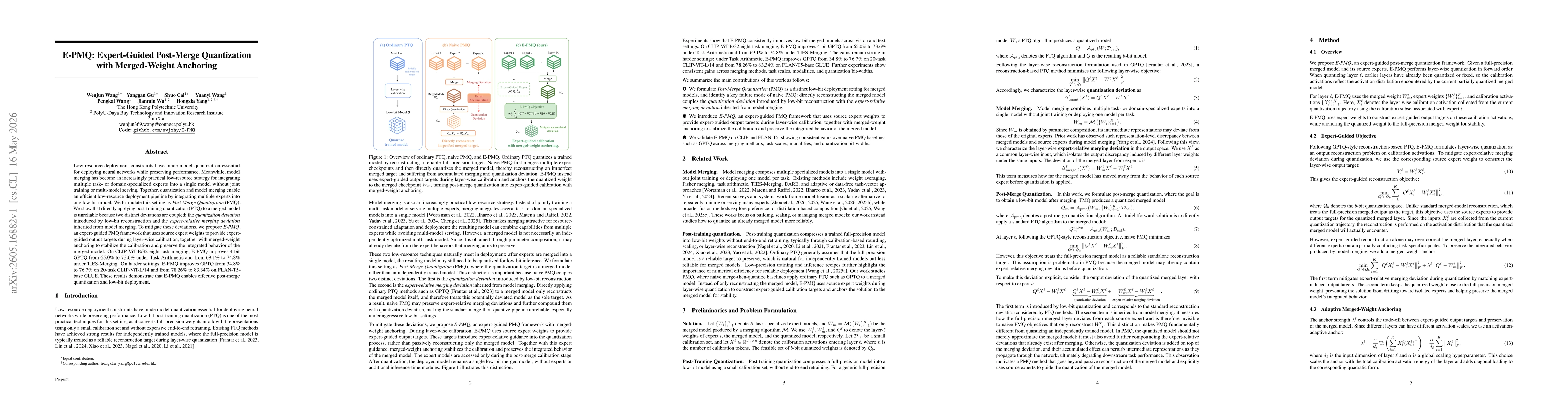 Thumbnail for E-PMQ: Expert-Guided Post-Merge Quantization with Merged-Weight Anchoring