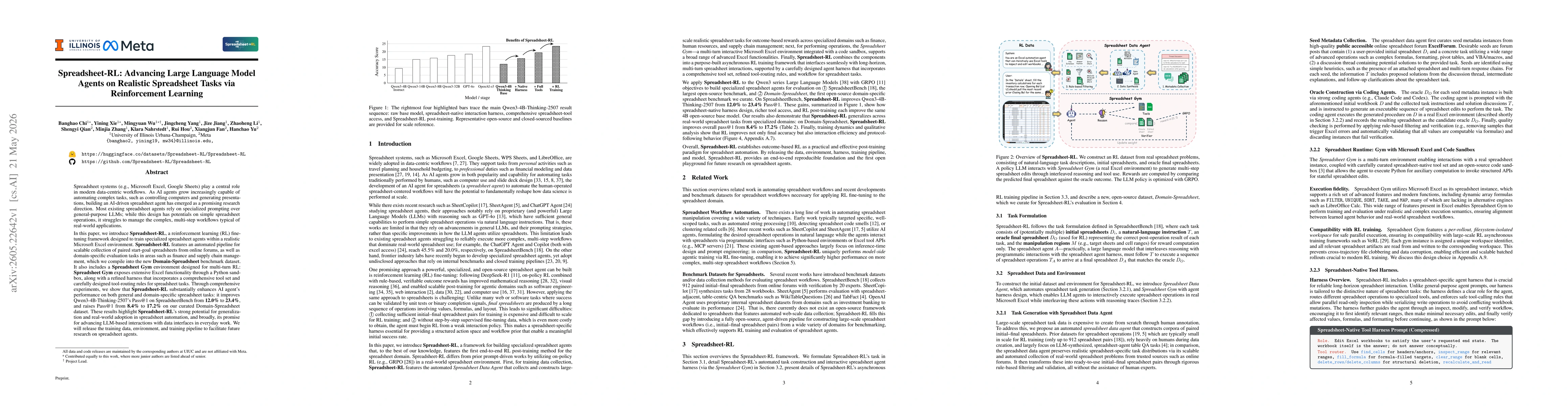 Thumbnail for Spreadsheet-RL: Advancing Large Language Model Agents on Realistic Spreadsheet Tasks via Reinforcement Learning