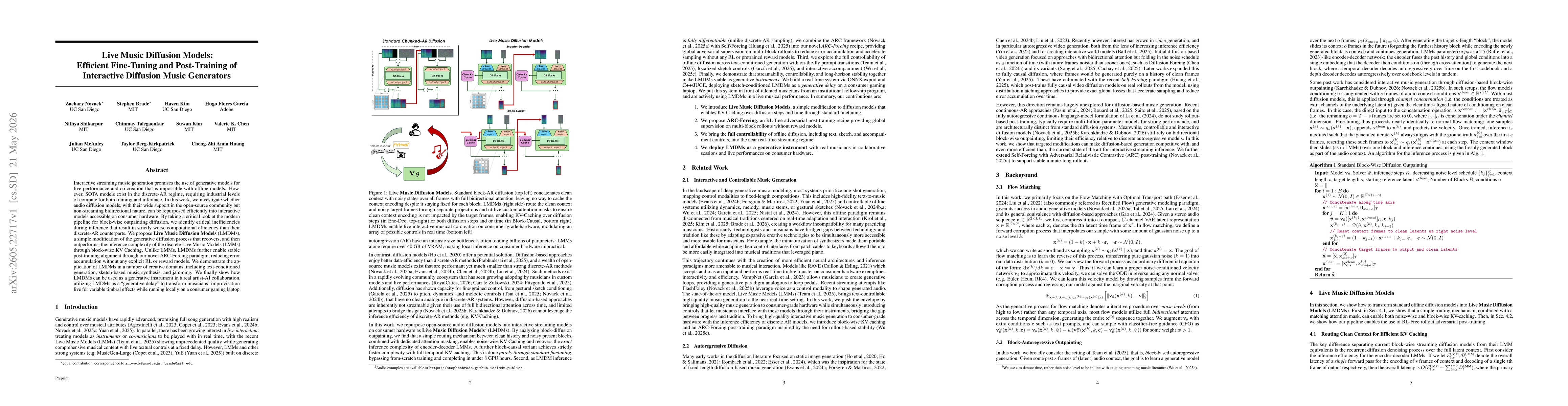 Thumbnail for Live Music Diffusion Models: Efficient Fine-Tuning and Post-Training of Interactive Diffusion Music Generators