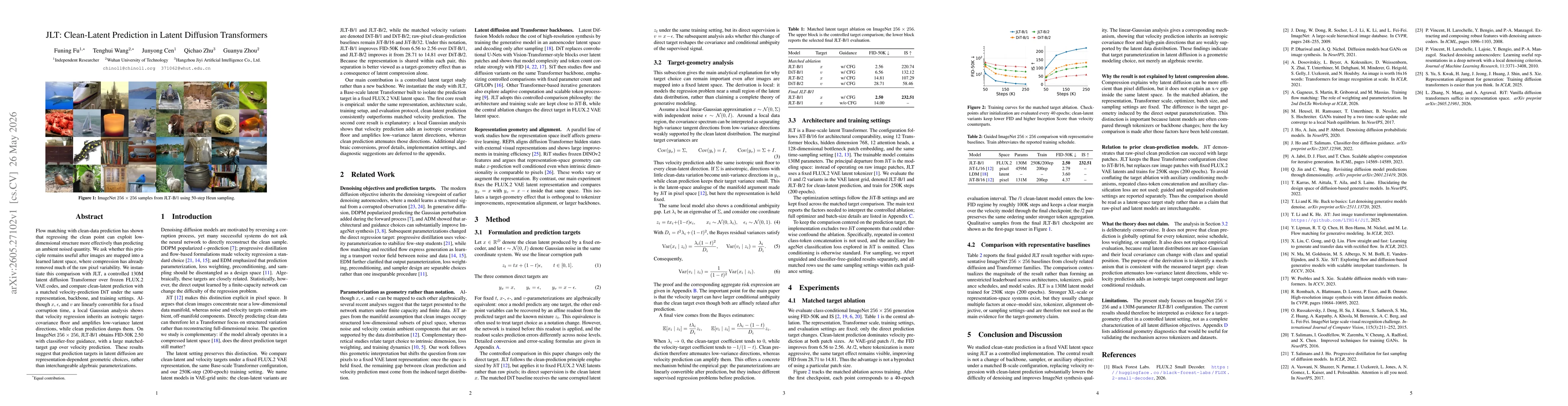 Thumbnail for JLT: Clean-Latent Prediction in Latent Diffusion Transformers