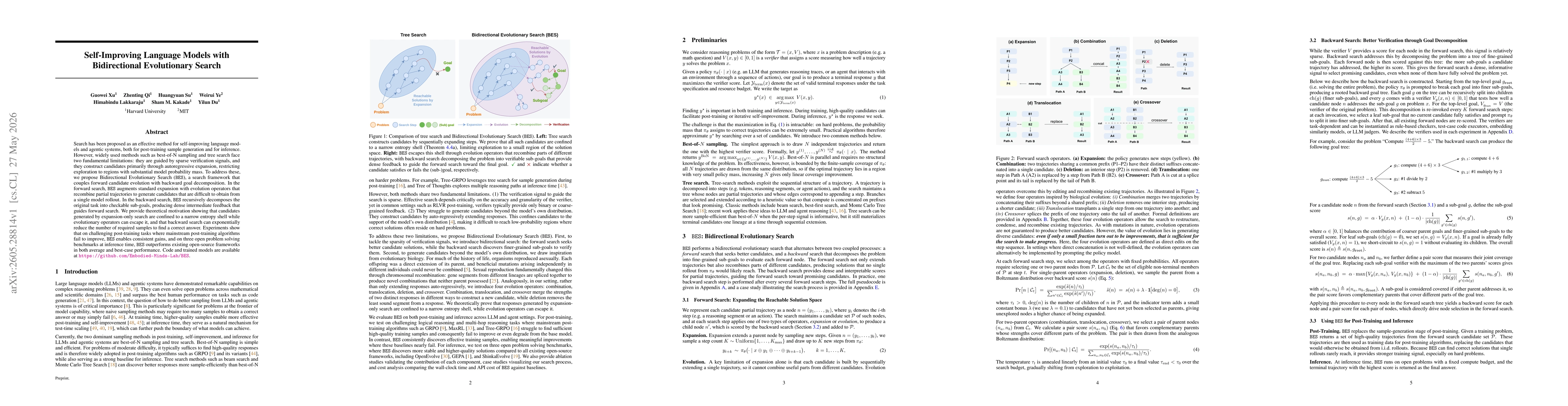 Thumbnail for Self-Improving Language Models with Bidirectional Evolutionary Search