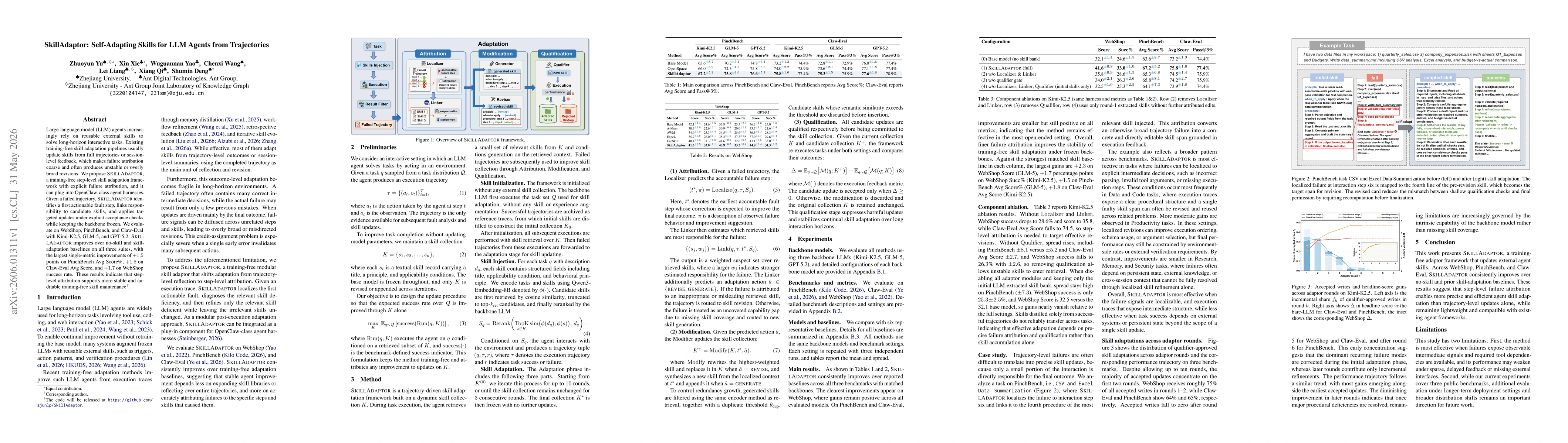 Thumbnail for SkillAdaptor: Self-Adapting Skills for LLM Agents from Trajectories