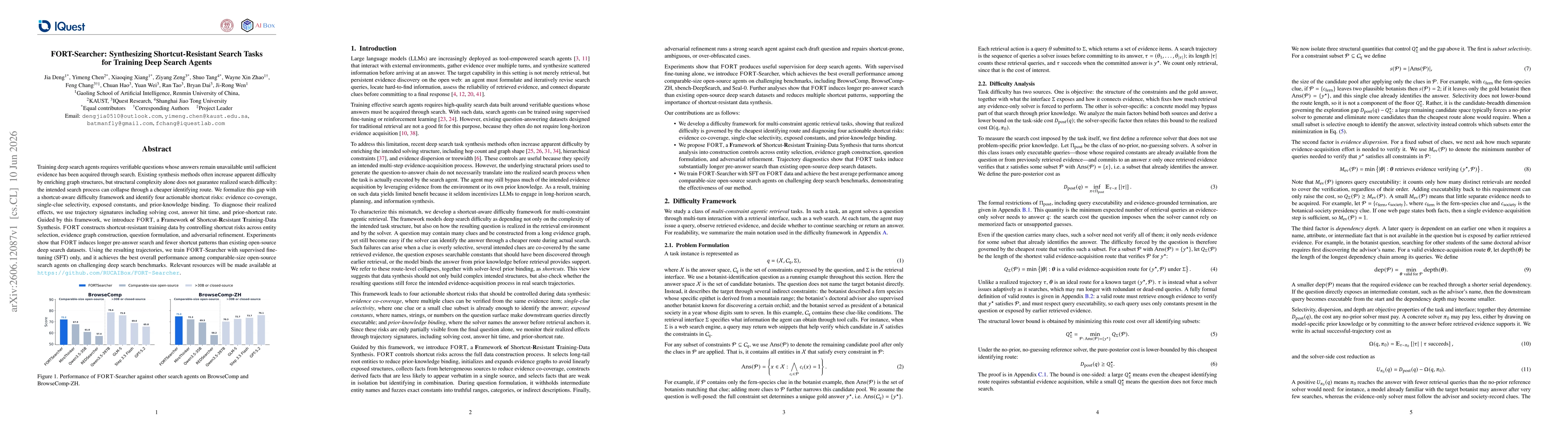 Thumbnail for FORT-Searcher: Synthesizing Shortcut-Resistant Search Tasks for Training Deep Search Agents