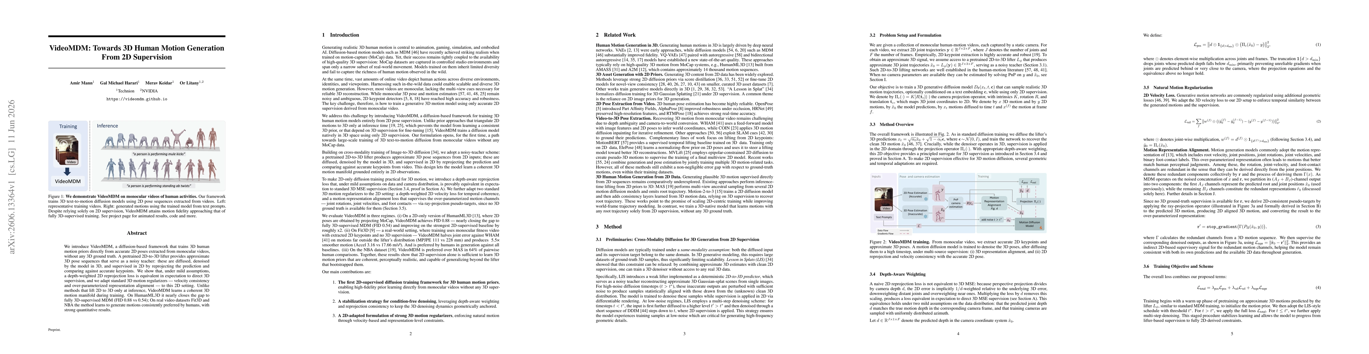 Thumbnail for VideoMDM: Towards 3D Human Motion Generation From 2D Supervision