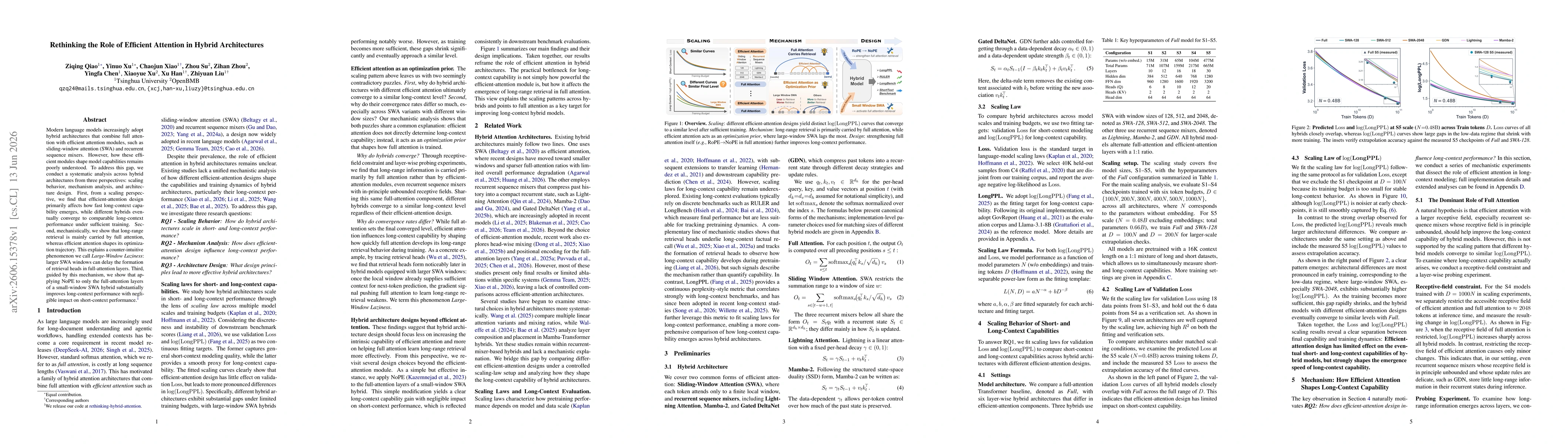 Thumbnail for Rethinking the Role of Efficient Attention in Hybrid Architectures