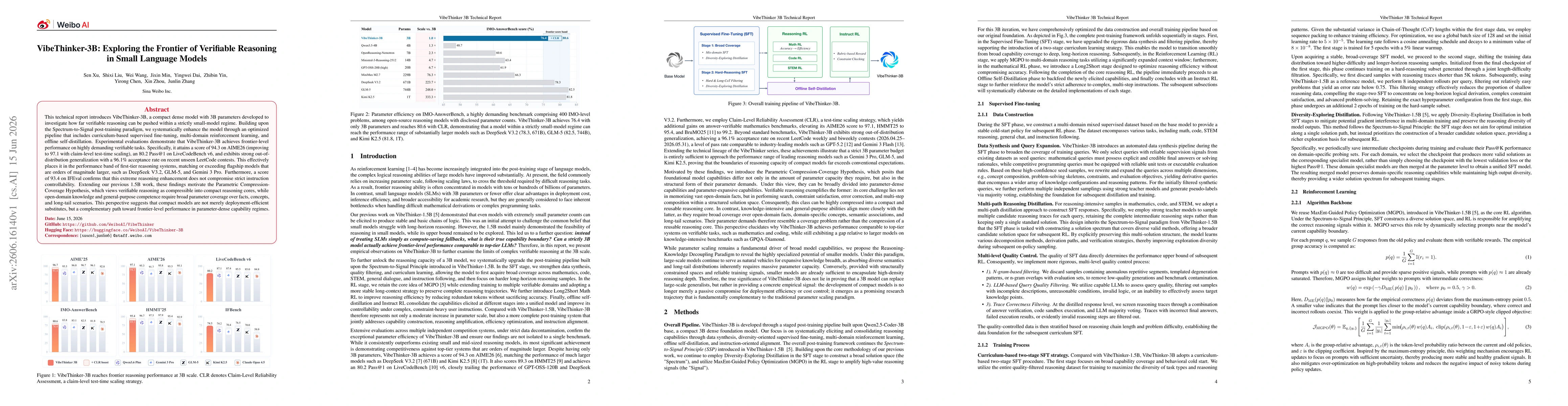 Thumbnail for VibeThinker-3B: Exploring the Frontier of Verifiable Reasoning in Small Language Models