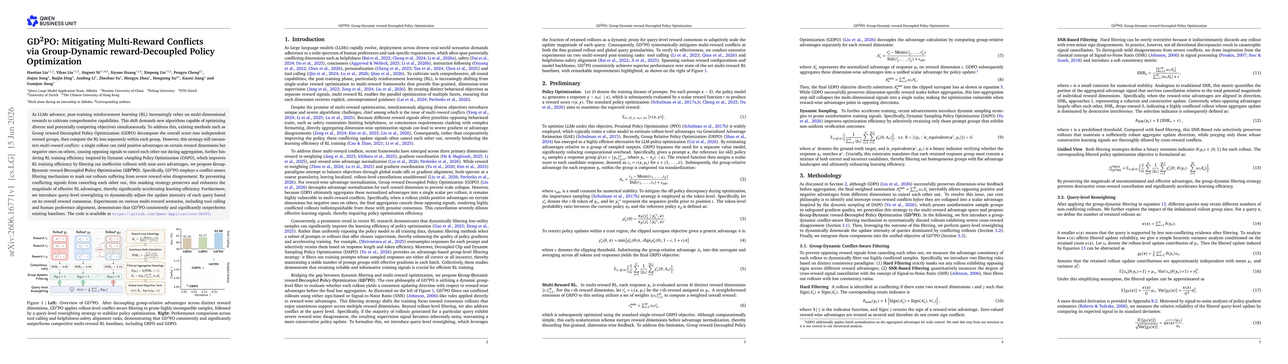 Thumbnail for GD^2PO: Mitigating Multi-Reward Conflicts via Group-Dynamic reward-Decoupled Policy Optimization