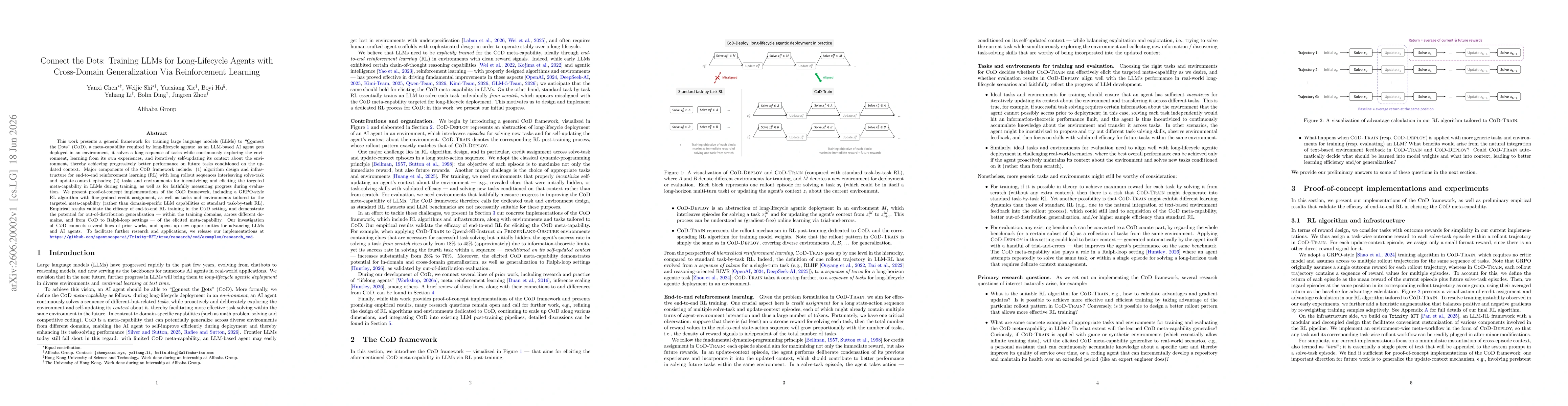 Thumbnail for Connect the Dots: Training LLMs for Long-Lifecycle Agents with Cross-Domain Generalization Via Reinforcement Learning