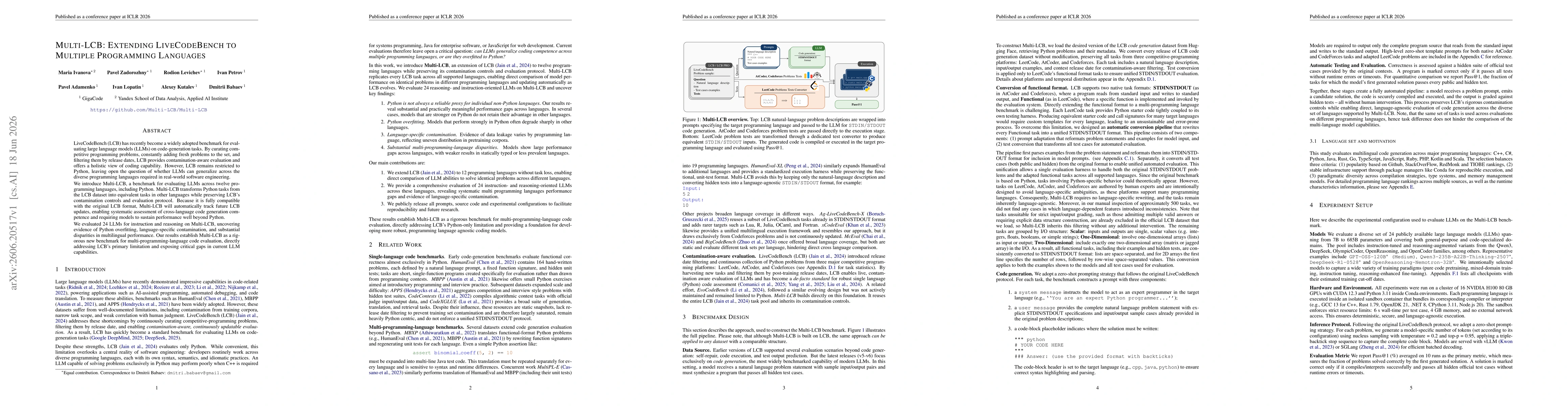 Thumbnail for Multi-LCB: Extending LiveCodeBench to Multiple Programming Languages