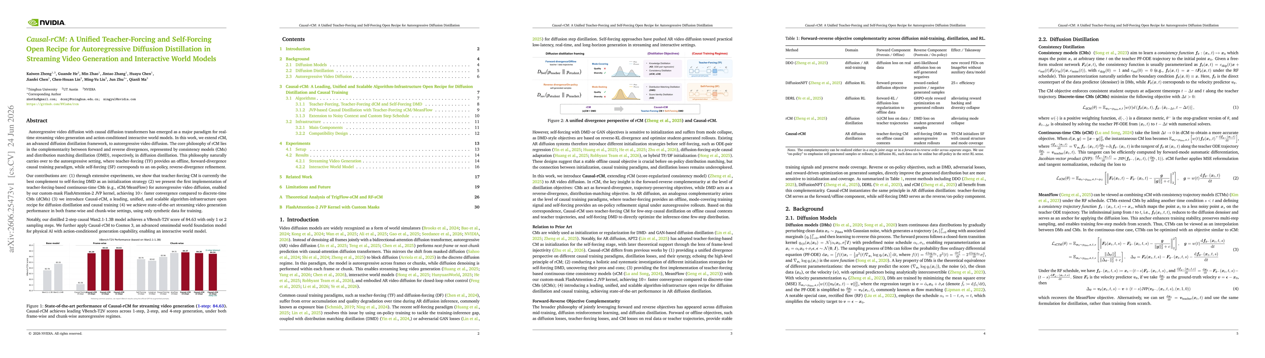 Thumbnail for Causal-rCM: A Unified Teacher-Forcing and Self-Forcing Open Recipe for Autoregressive Diffusion Distillation in Streaming Video Generation and Interactive World Models