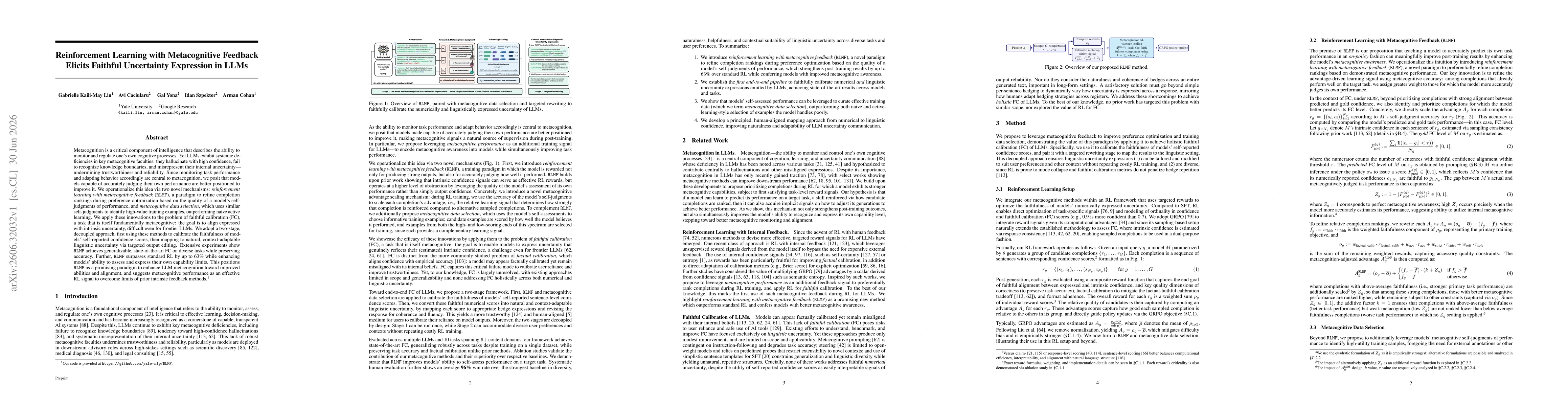 Thumbnail for Reinforcement Learning with Metacognitive Feedback Elicits Faithful Uncertainty Expression in LLMs