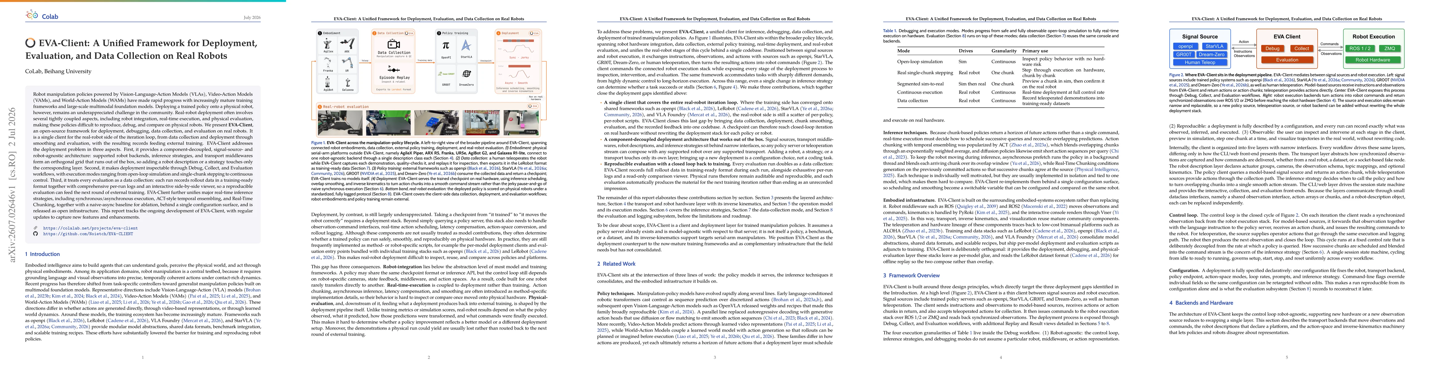 Thumbnail for EVA-Client: A Unified Data Collection, Inference, and Deployment Framework for Embodied Policies on Real Robots