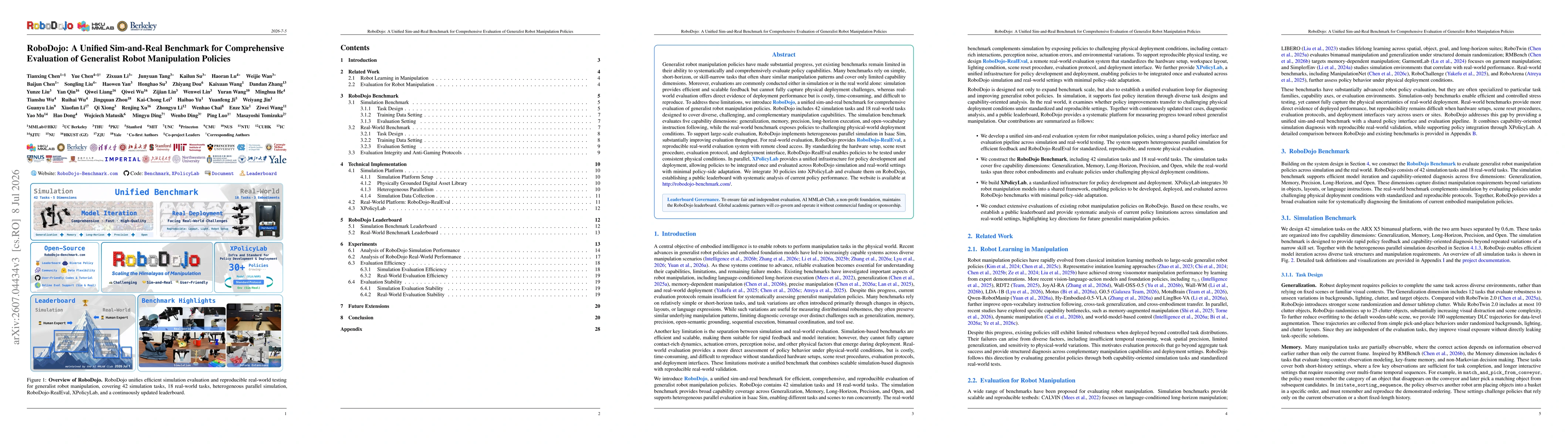 Thumbnail for RoboDojo: A Unified Sim-and-Real Benchmark for Comprehensive Evaluation of Generalist Robot Manipulation Policies