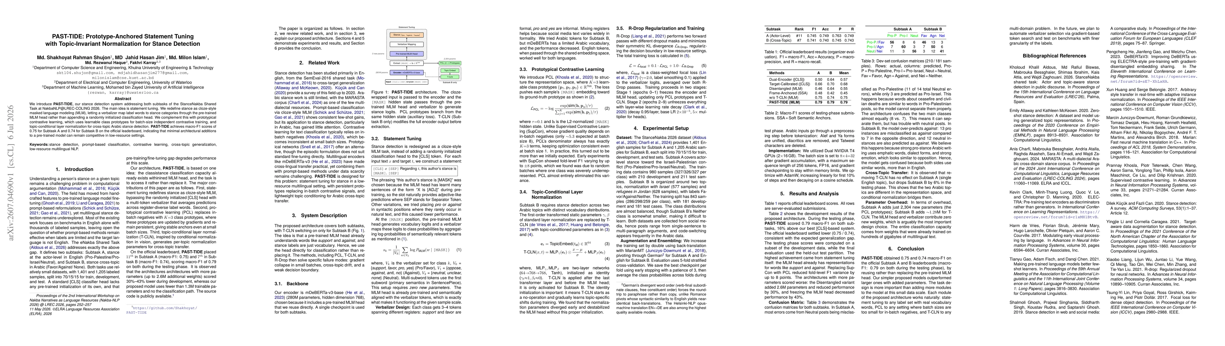 Thumbnail for PAST-TIDE: Prototype-Anchored Statement Tuning with Topic-Invariant Normalization for Stance Detection