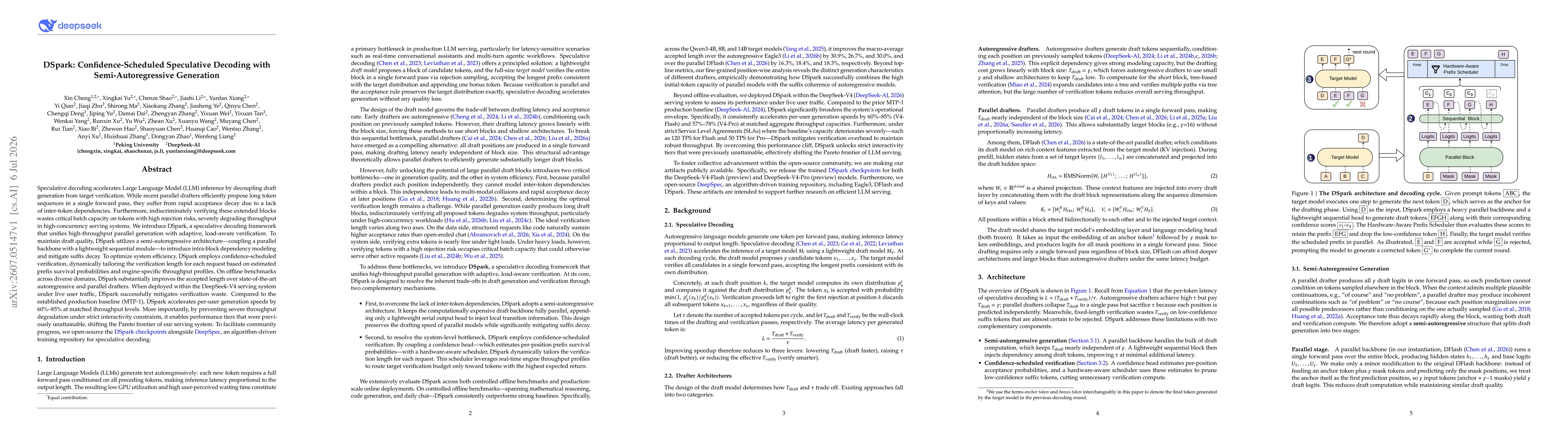 Thumbnail for DSpark: Confidence-Scheduled Speculative Decoding with Semi-Autoregressive Generation