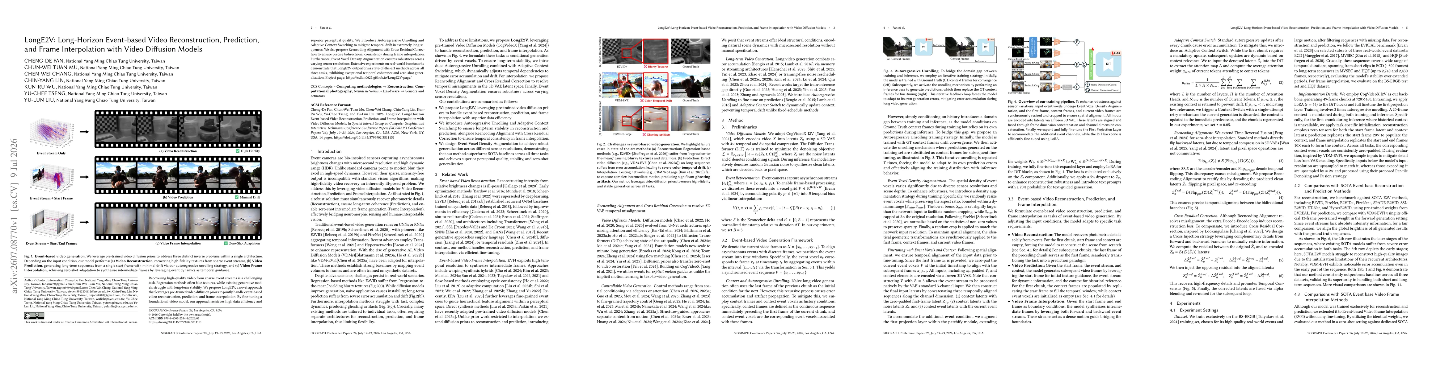 Thumbnail for LongE2V: Long-Horizon Event-based Video Reconstruction, Prediction, and Frame Interpolation with Video Diffusion Models