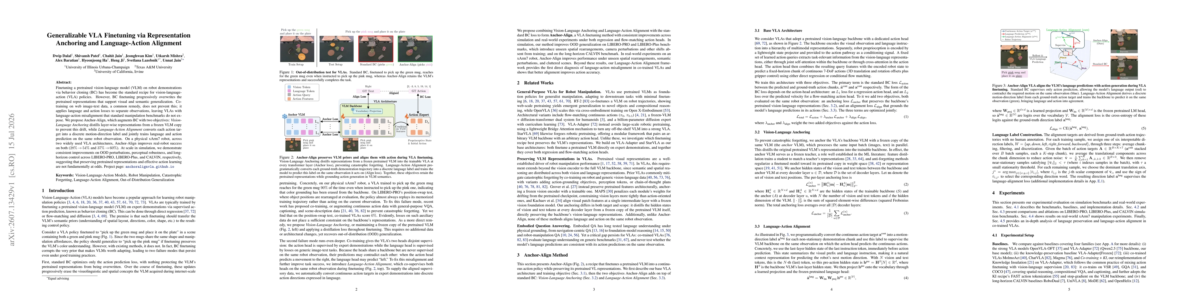 Thumbnail for Generalizable VLA Finetuning via Representation Anchoring and Language-Action Alignment