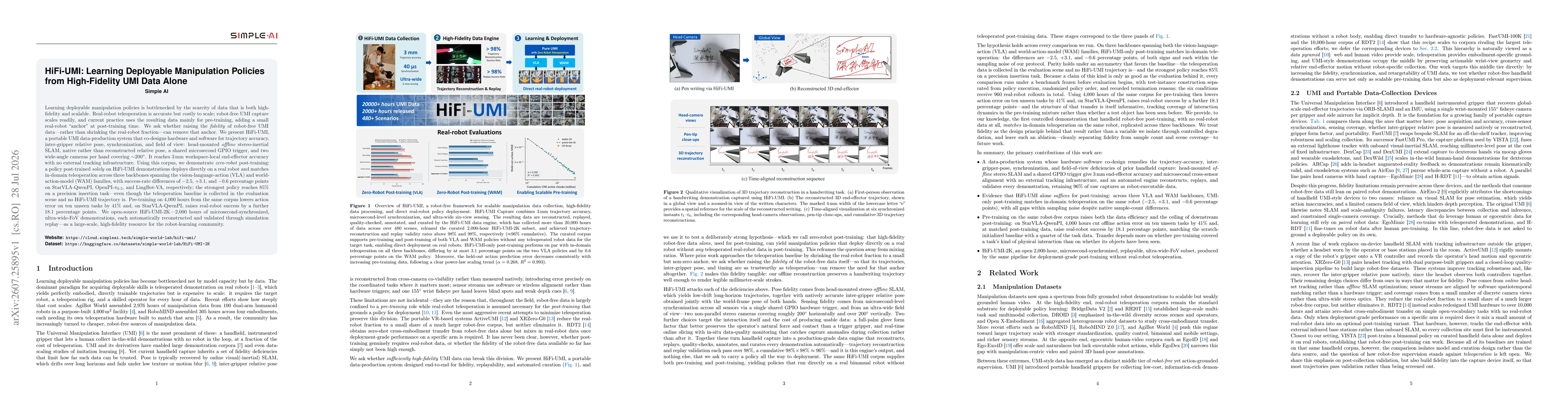 Thumbnail for HiFi-UMI: Learning Deployable Manipulation Policies from High-Fidelity UMI Data Alone